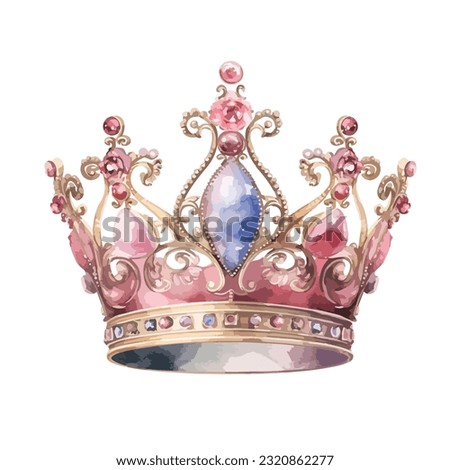 princess crown tiara in pink watercolor