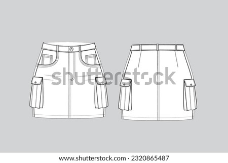 cargo skirt drawing, technical drawing clothes, cargo skirt woman clothes Royalty-Free Stock Photo #2320865487