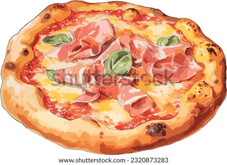 neapolitan pizza with big fluffy crust, vector, illustration.