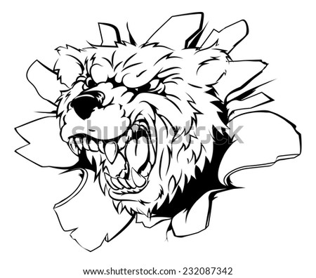 An illustration of a bear animal mascot breaking through wall