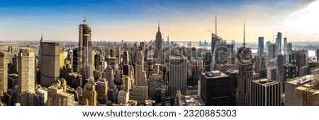 Panorama of  Manhattan at sunset in New York City, NY, USA