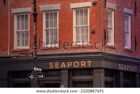 Old Building from the 1830’s in the South Street Seaport in New York City. Royalty-Free Stock Photo #2320887691