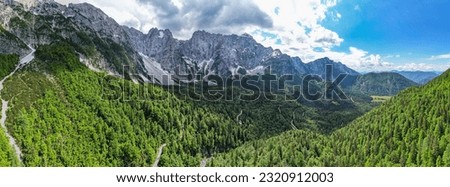 Panoramic view over Italian Alps. Aerial drone landscape photography