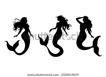 Vector illustration. Mermaid silhouette. Girl with a fishtail.