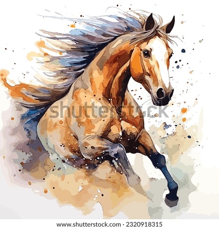 Hand drawn Watercolor horse painting, watercolor horse isolated on white background with splash painting, colorful horse, vector horse illustration
