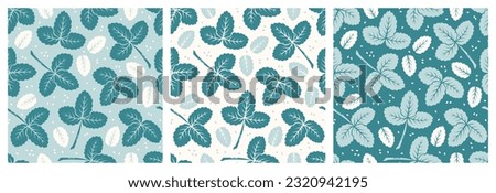 Leaves. Leaf of Strawberry. Vector Set of Summer Floral Seamless Patterns. Great for Textile, Wrapping Paper, Packaging etc.