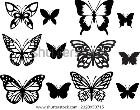 Black pictures of funny butterflies. Insect butterfly, winged gorgeous animal