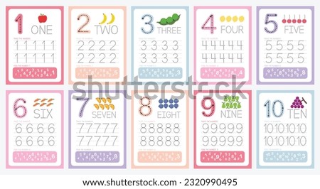 flat cute design vector colorful learning number tracing number counting collection Royalty-Free Stock Photo #2320990495