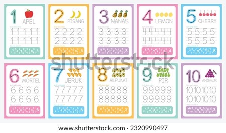 flat cute design vector colorful learning number tracing number counting collection Royalty-Free Stock Photo #2320990497