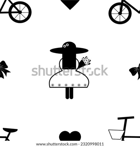 Seamless pattern of woman flower and bicycle in black white concept for background texture wrapping paper 