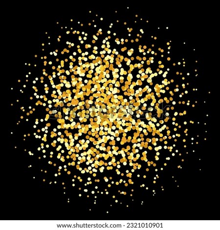 Golden confetti pale. Dotted glitter background. Splashed gold round dots heap. Yellow halftone texture. Christmas decoration element for invitation, banner. Vector illustration on dark background Royalty-Free Stock Photo #2321010901