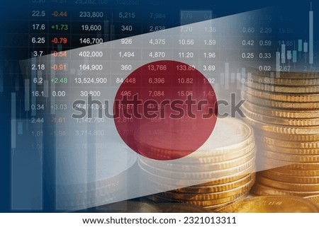 Japan flag with stock market finance, economy trend graph digital technology. Royalty-Free Stock Photo #2321013311