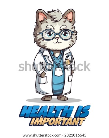 Vector Art, Illustration of Cartoon Cat Doctor