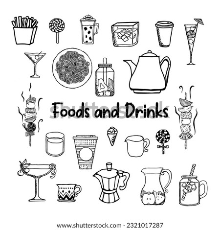 Set of fast food doodles. Vector illustration. Perfect for menu or food package design.