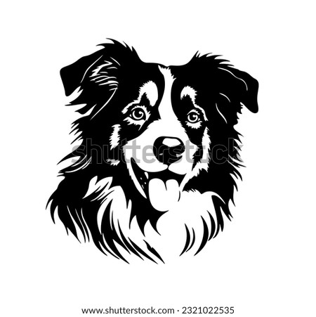 Vector isolated one single 
 Australian Shepherd dog head  black and white bw two colors silhouette. Template for laser engraving or stencil
