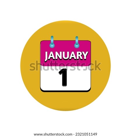 January 1.Calendar icon.png illustration,flat style.Date,day of month Sunday,Monday,Tuesday,Wednesday,Thursday,Friday,Saturday.Weekend,red letter day.Calendar for 2024 year.Holidays in January.1st jan