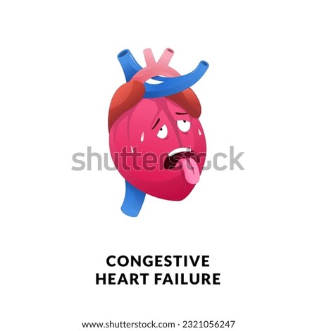 A tired and exhausted face on a heart or cardiac human body, representing congestive heart failure a chronic condition with symptoms like weakness, fatigue, and breathlessness Royalty-Free Stock Photo #2321056247