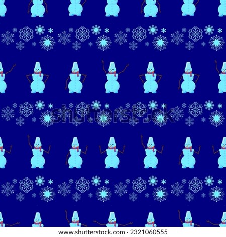 snowmen and snowflakes, seamless pattern, vector illustration