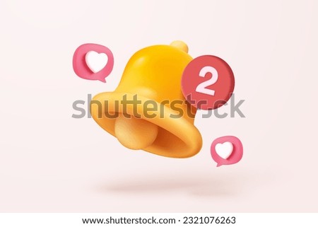 3D icon notification bell icon with push bubble notification speech on pastel background. new alert 3d concept for social media element. 3d bell alarm icon for message vector render illustration Royalty-Free Stock Photo #2321076263
