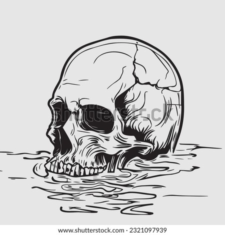 illustration of skull in water acid with high quality suitable for sticker , print , and tatoo 
