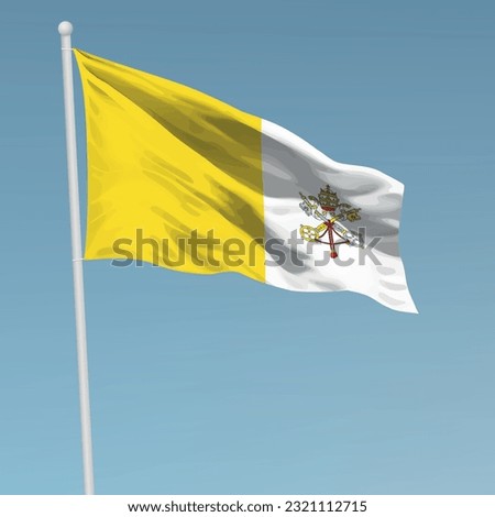Waving flag of Vatican City on flagpole. Template for independence day poster design