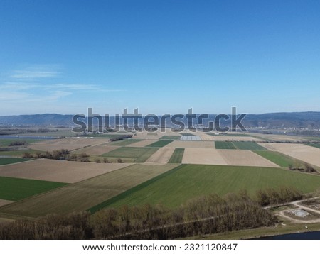 Danube River as an aerial view in Bavaria in spring