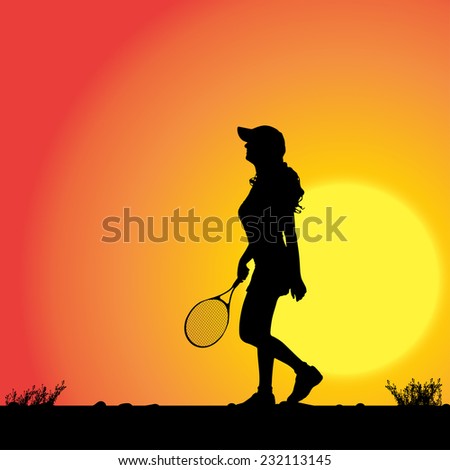 Vector silhouette of the woman who plays tennis.