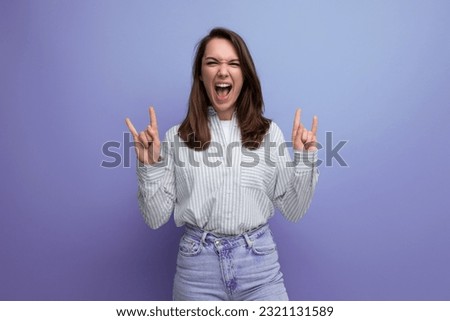 emotional cute slim 25s woman with dark hair in casual clothes