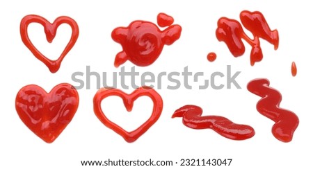 Set of different ketchup smears on white background