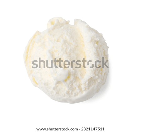 Scoop of delicious vanilla ice cream isolated on white, top view