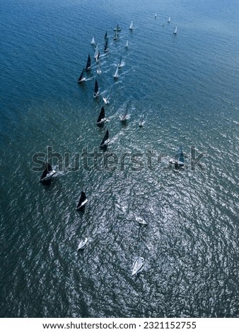 Aerial view of sailing yachts regatta race on sea near Varna in Bulgaria, Black sea