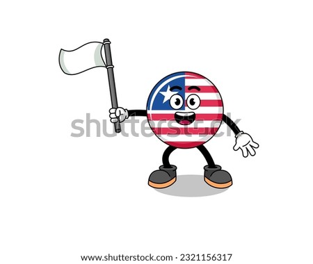 Cartoon Illustration of liberia flag holding a white flag , character design