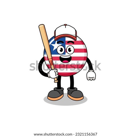 liberia flag mascot cartoon as a baseball player , character design