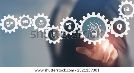 Using AI to generate business ideas. Artificial intelligence tool help business to identify potential opportunities for new products or services, creative ideas or content. AI adoption for business. Royalty-Free Stock Photo #2321159301