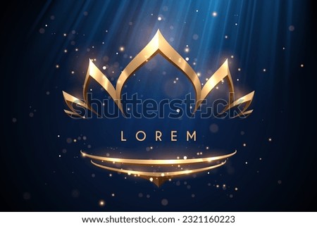 Golden crown template on blue light background