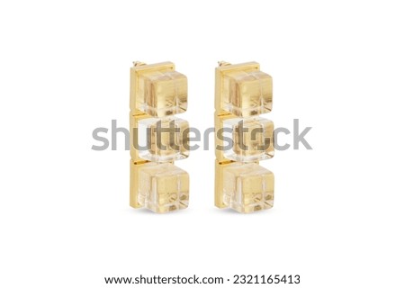 Gold earrings with stone on the white background including clipping path