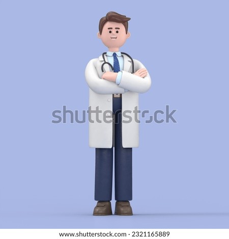 Close up portrait of Male Doctor Lincoln with arms crossed. Medical presentation clip art isolated on blue background
