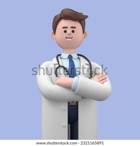 Close up portrait of Male Doctor Lincoln with arms crossed. Medical presentation clip art isolated on blue background
