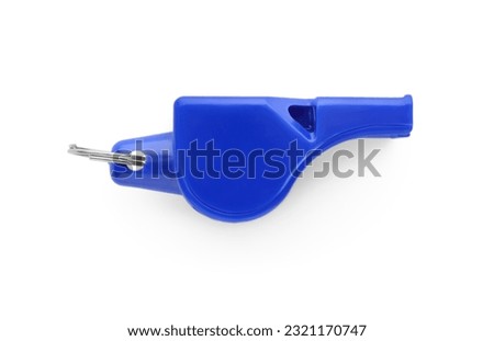 One blue whistle isolated on white, top view