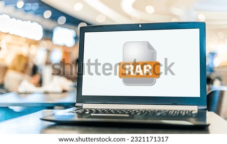 Laptop computer displaying the icon of RAR file