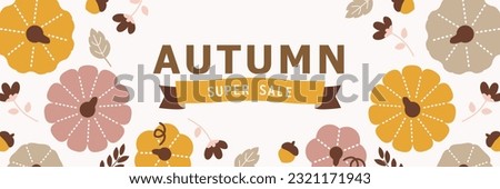 Pumpkin and autumn berries illustration banner 1:3 vector design material