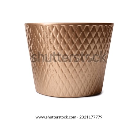 Golden empty flower pot with pattern isolated on white