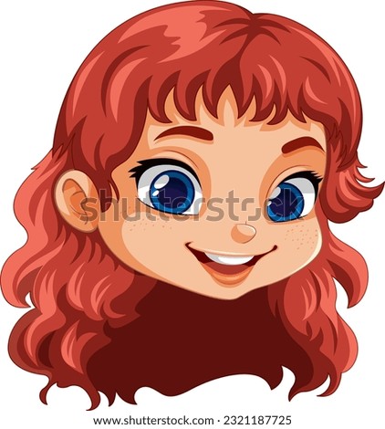 Cute Girl Face with Red Hair Vector illustration