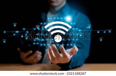 Use business smartphone with wifi icon, business communication social network concept.	 Royalty-Free Stock Photo #2321188287