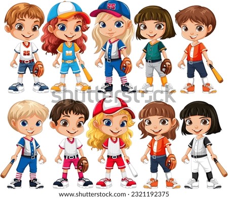 Girls in Baseball Outfits Cartoon Character illustration