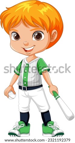 Orange hair colour boy baseball player illustration