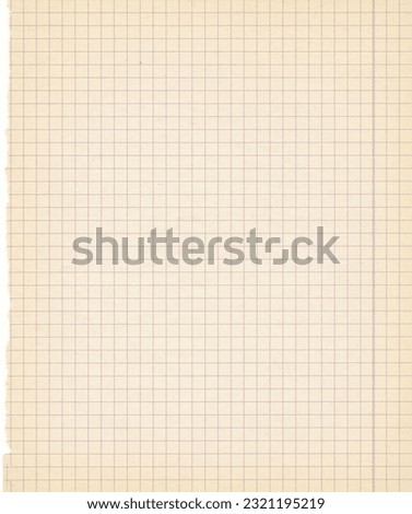 Checkered sheet paper from old copybook. Checkered paper texture for background. Empty blank from notebook. Square geometric design elements.