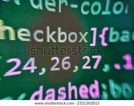 Source code close-up. Closeup of Java Script, CSS and HTML. Software background