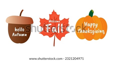 Collection of autumn banners with acorns, pumpkins and leaves on vector transparent