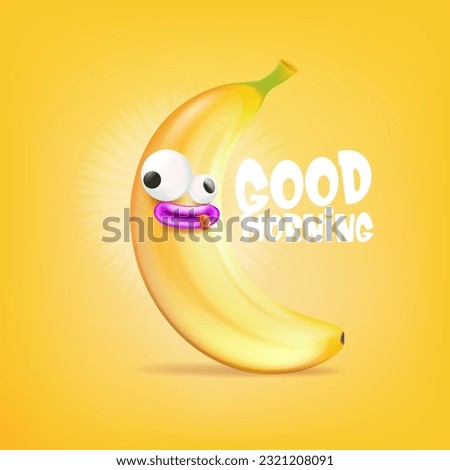 Good morning vector funny banner with silly yellow banana character. Good morning Monday and Friday comic poster and vector illustration with summer banana fruit. Good mood concept print